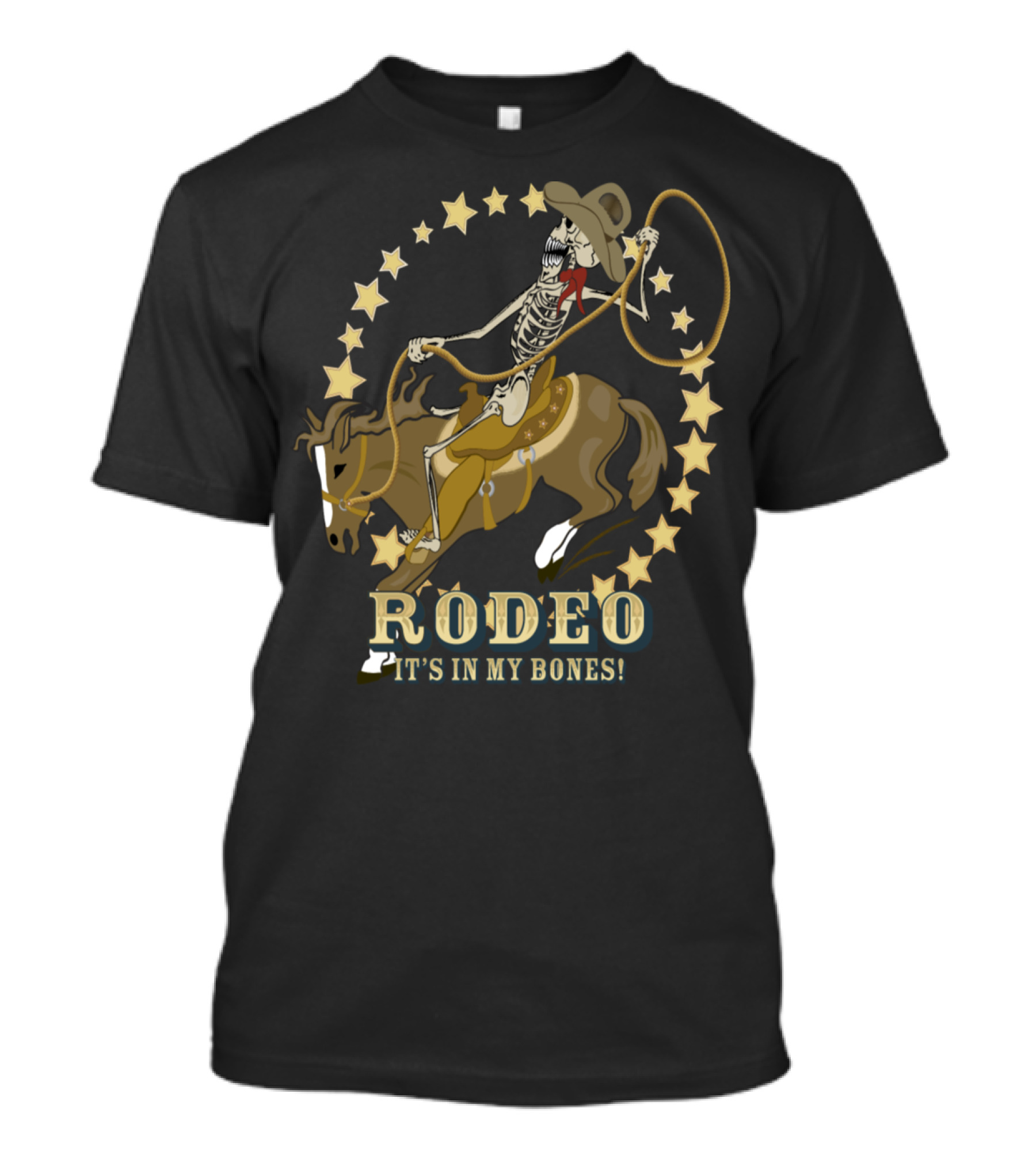 Rodeo It's In My Bones Skeleton Cowboy Riding Horse With Stars T-Shirt