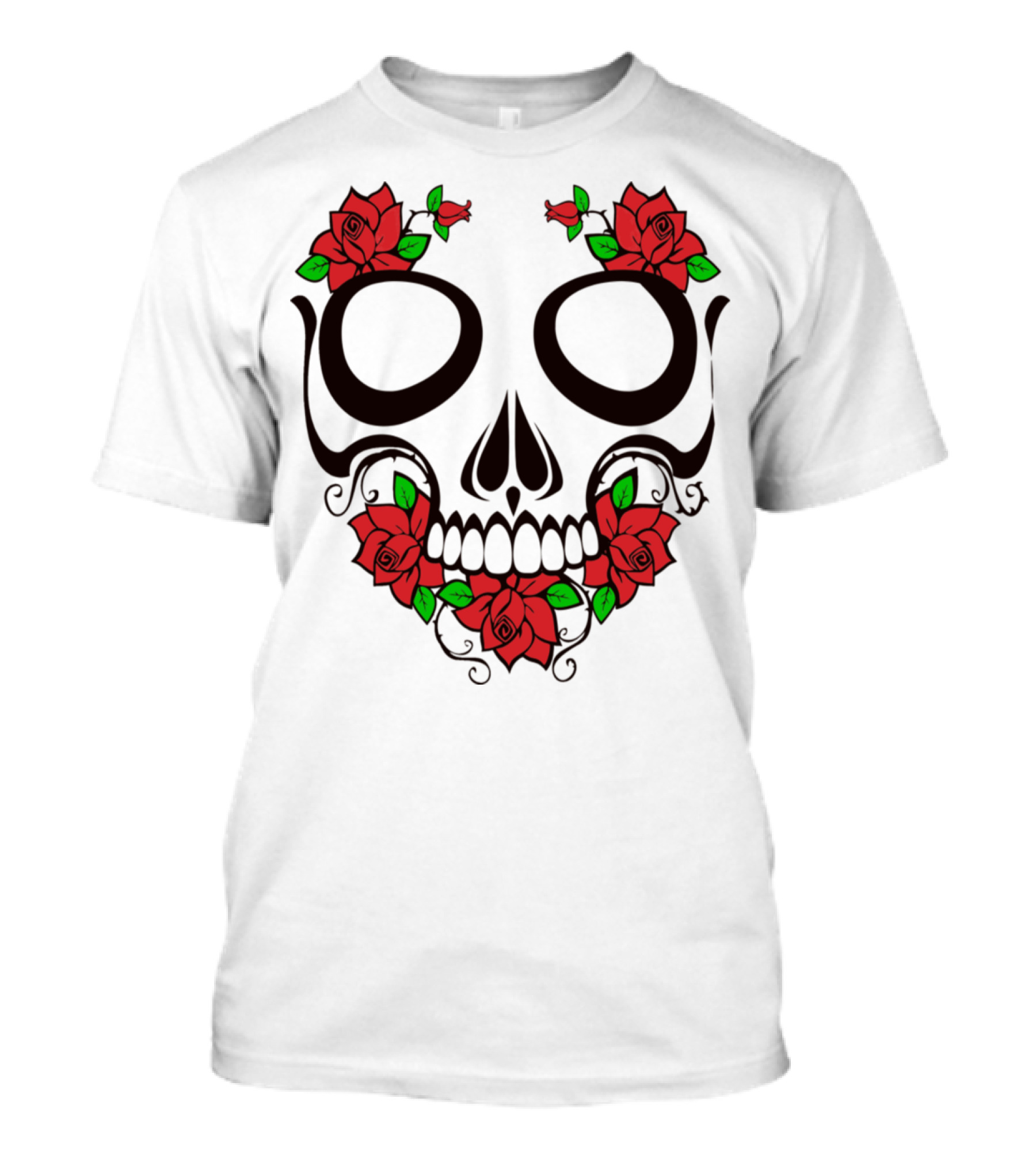 Roses Skull Floral Design Red Green Elements T-Shirt