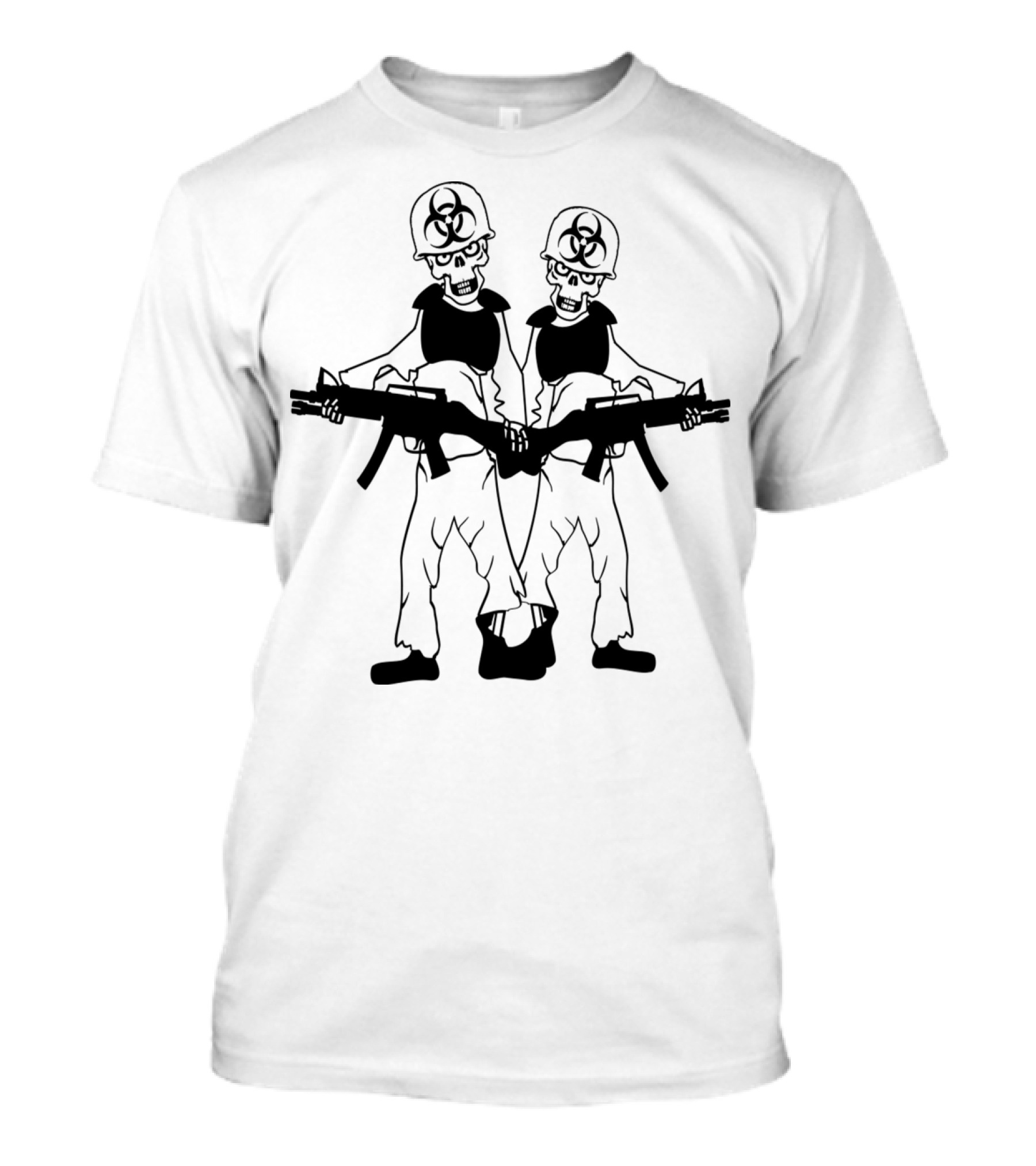 2 Soldiers Machine Gun Horror Army Helmet War Zomb Biohazard T-Shirt