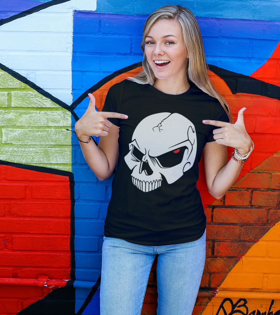 EvilSkull Red-Eyed Grinning Skull T-Shirt