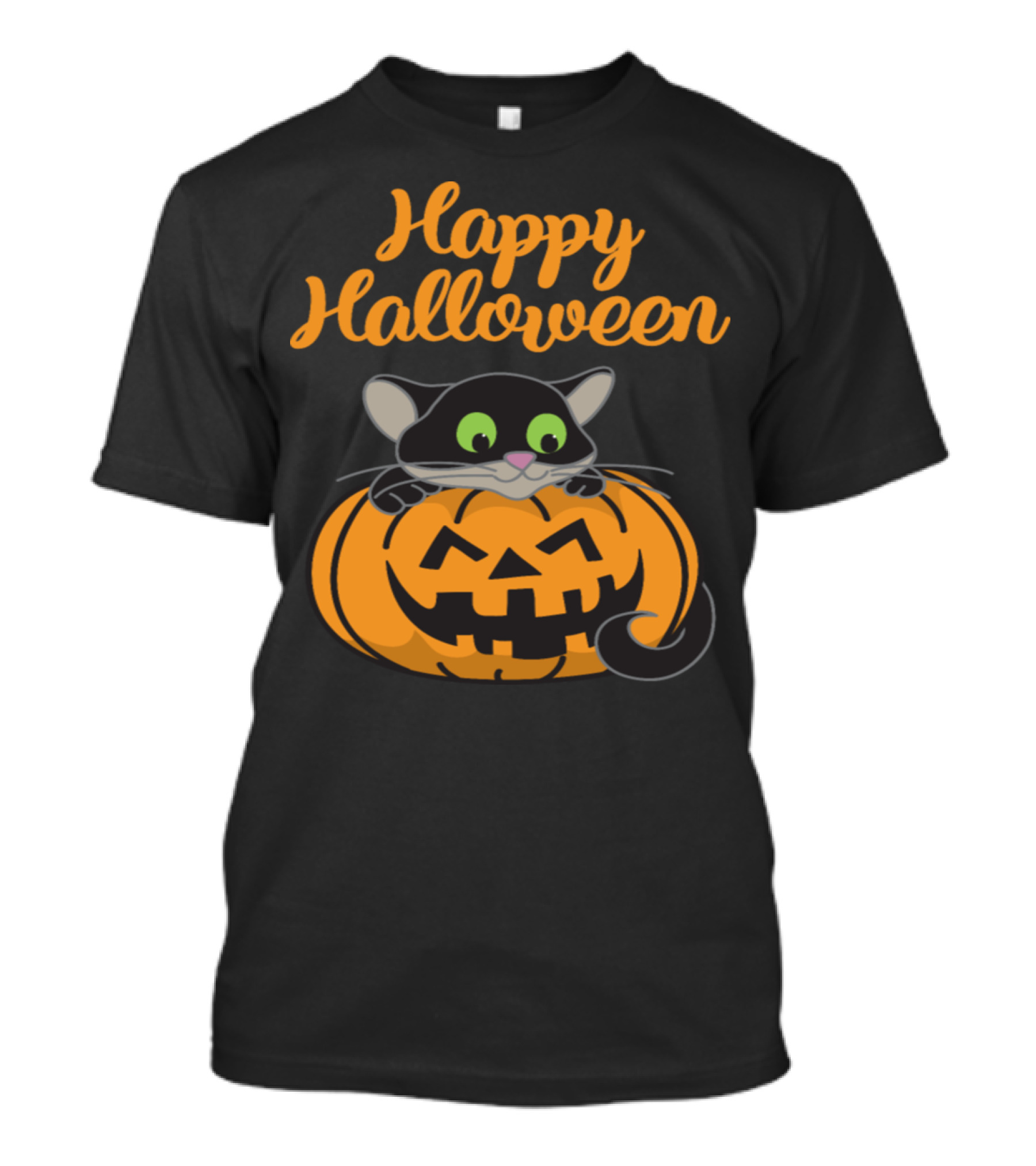 Happy Halloween Black Cat On Jack-O'-Lantern Pumpkin T-Shirt