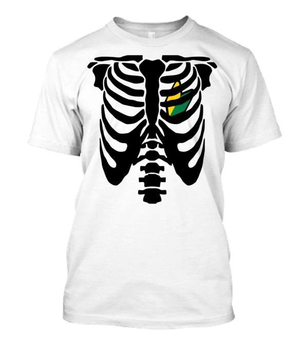 JDM Heart Ribcage Skeleton With Yellow And Green Shattered Heart T-Shirt