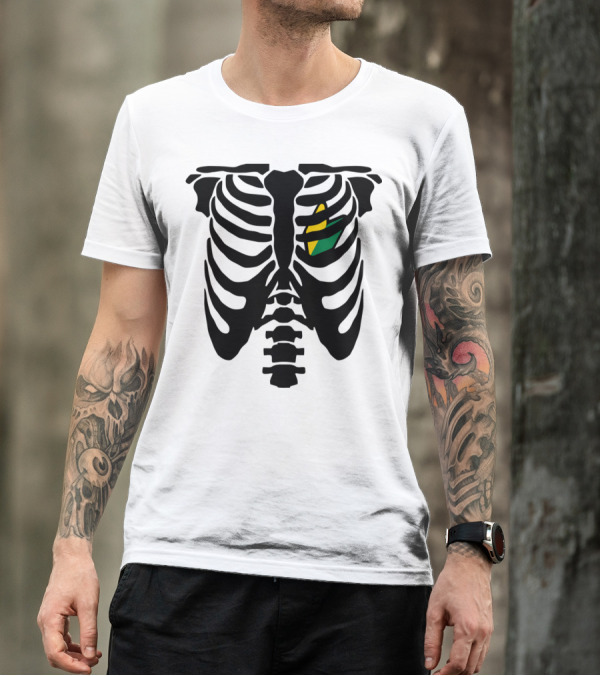 JDM Heart Ribcage Skeleton With Yellow And Green Shattered Heart T-Shirt