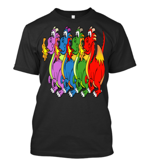 Funny Dragons Colorful Cartoon Fire-Breathing Characters T-Shirt