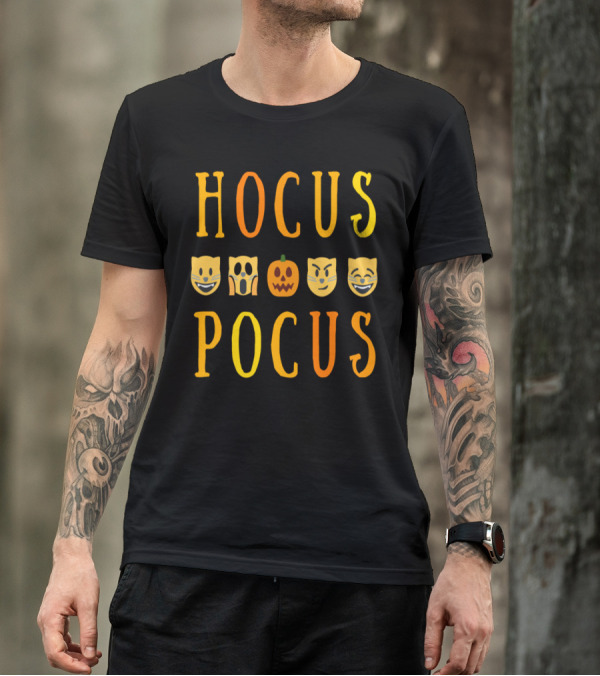 Hocus Pocus Cat Pumpkin Emoji Faces Halloween T-Shirt