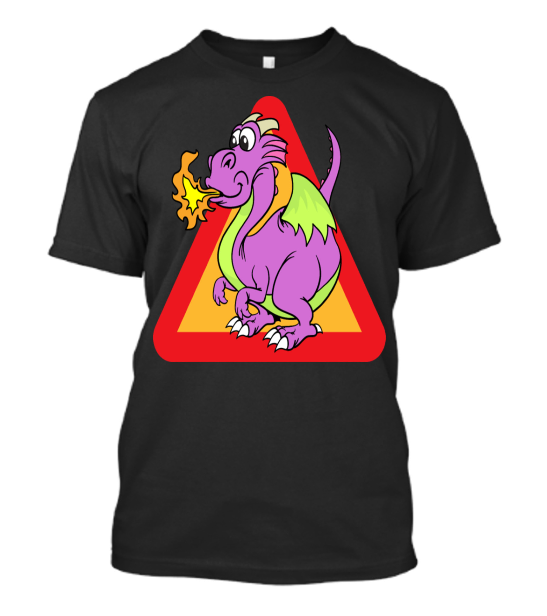 Funny Dragon Breathing Fire In Colorful Triangle T-Shirt