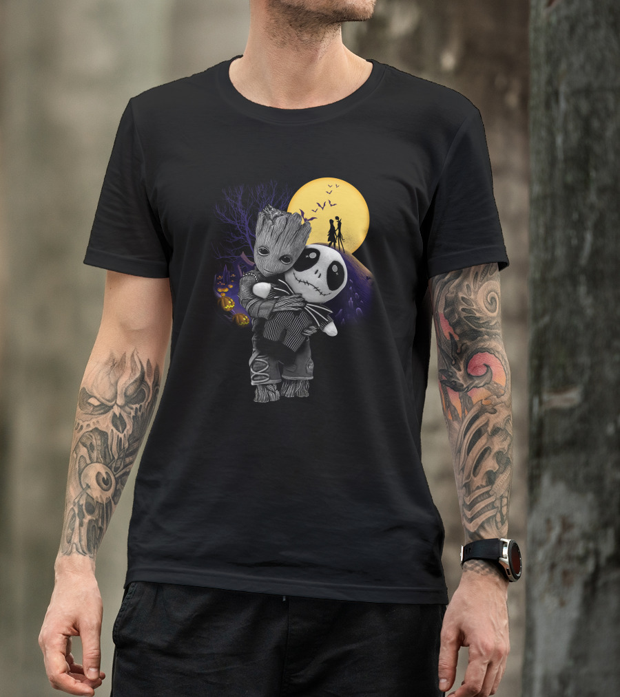 Groot Hug Jack Skellington Halloween Night T-Shirt