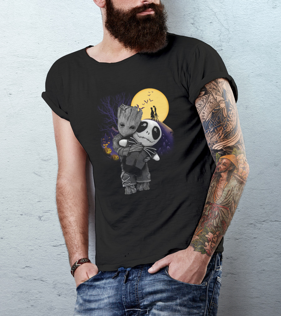 Groot Hug Jack Skellington Halloween Night T-Shirt