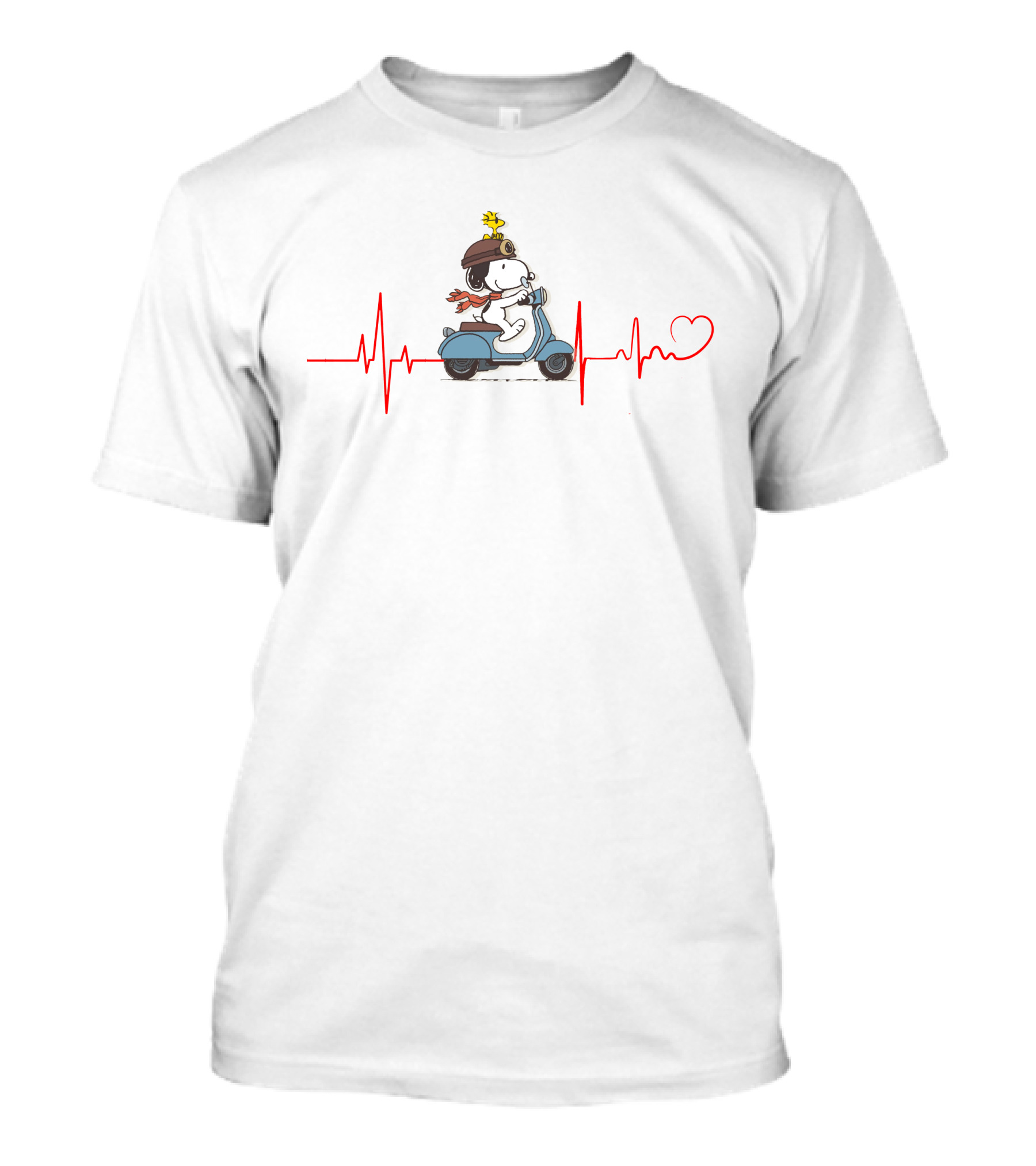 Snoopy And Woodstock Riding Scooter Heartbeat Line T-Shirt