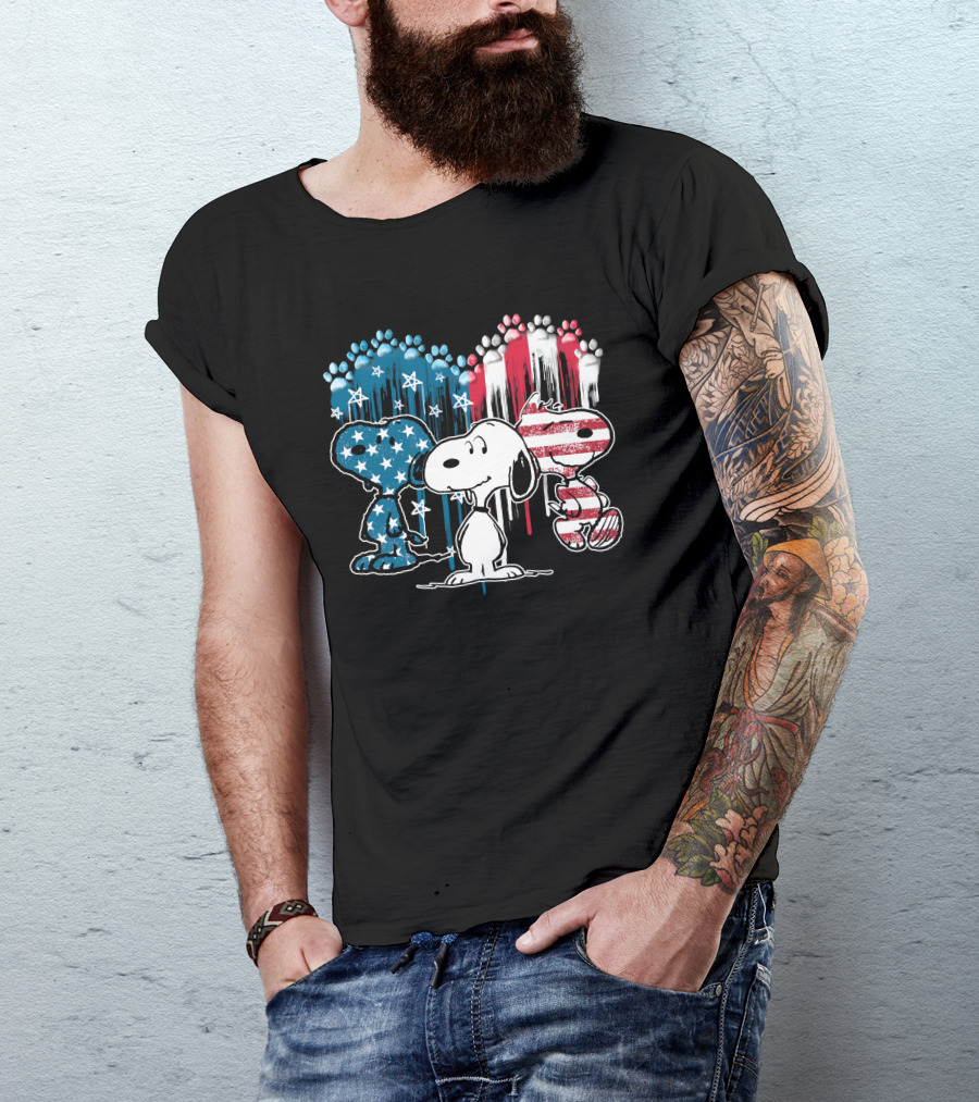 Snoopy US Flag Paws Drip Stars Stripes T-Shirt