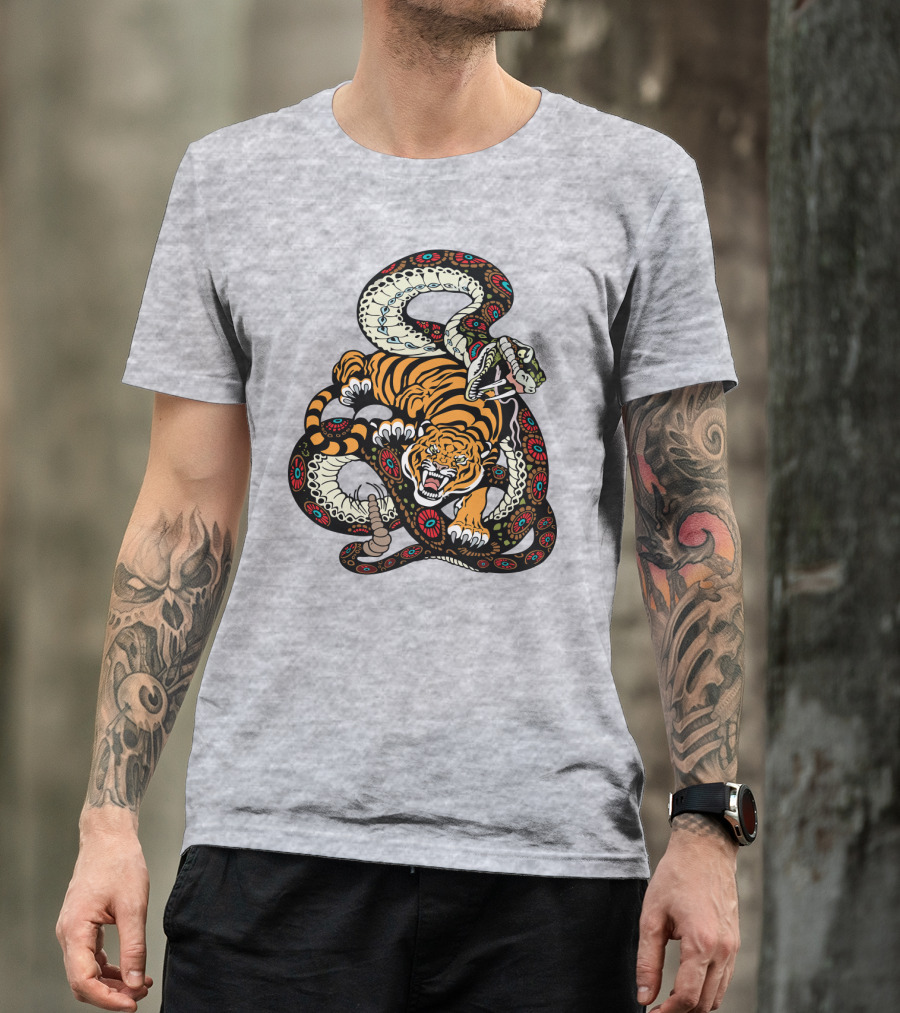Tiger And Snake Fierce Battle T-Shirt