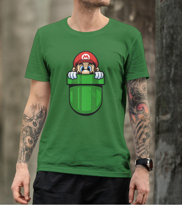 Super Mario Peeking From Green Warp Pipe T-Shirt
