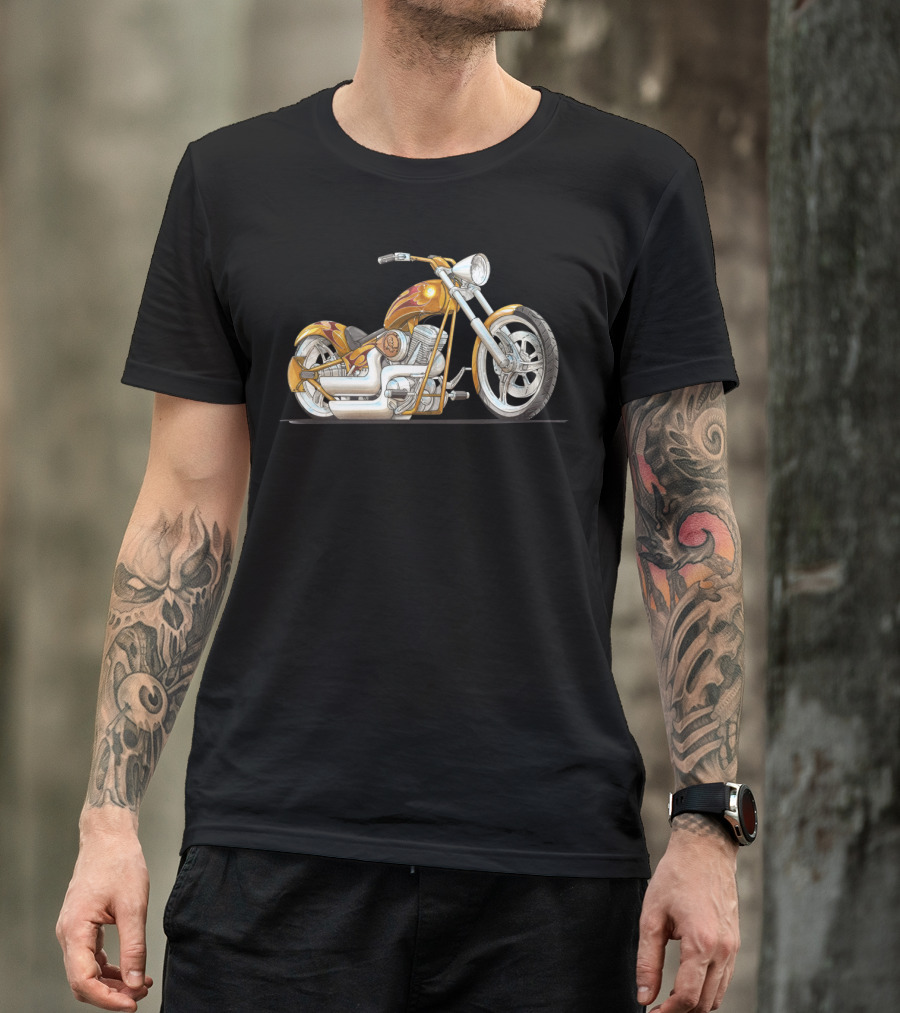 Best Motorcycle Custom Chopper Fiery Chrome T-Shirt