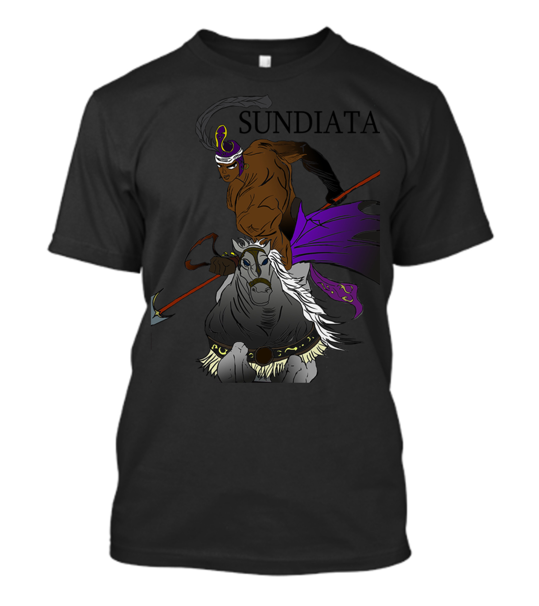Sundiata Warrior Riding Horse With Spear And Purple Cape T-Shirt
