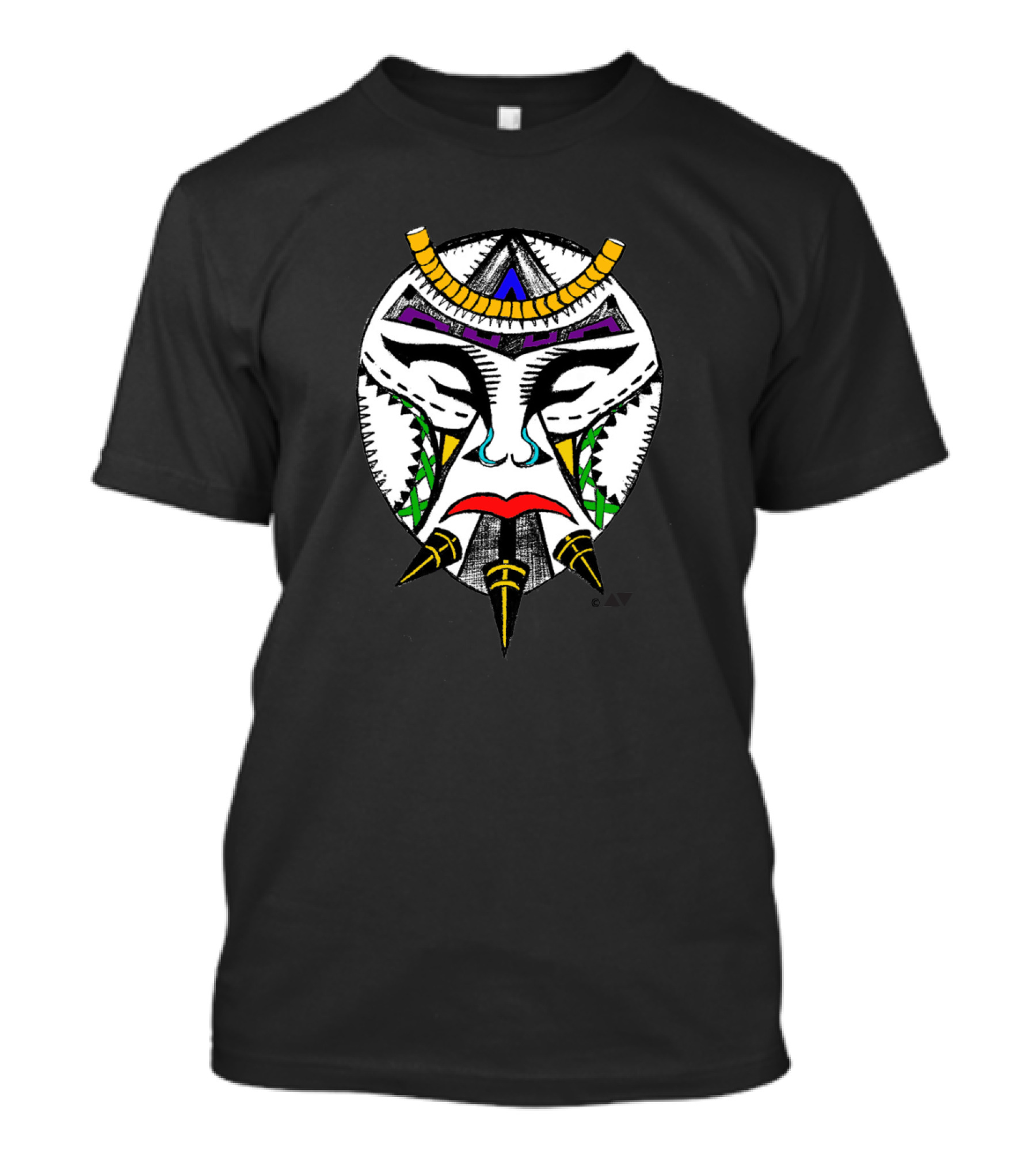 Aztec West African Mask With Geometric Patterns And Tribal Colors T-Shirt