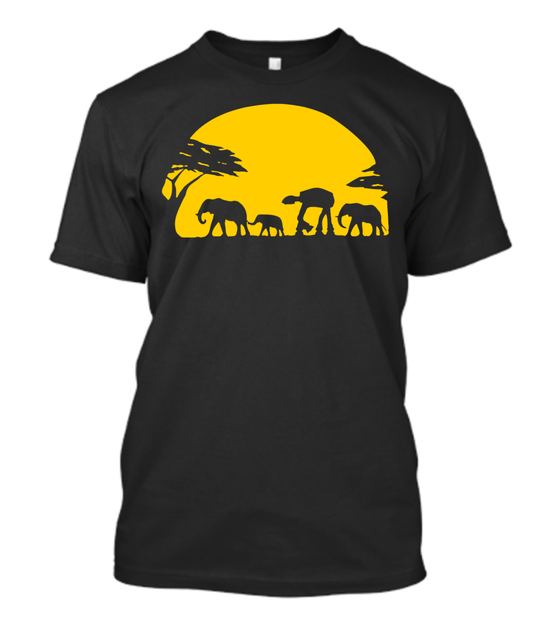 Elephants And AT-AT Walker On African Safari Silhouette Sunset T-Shirt