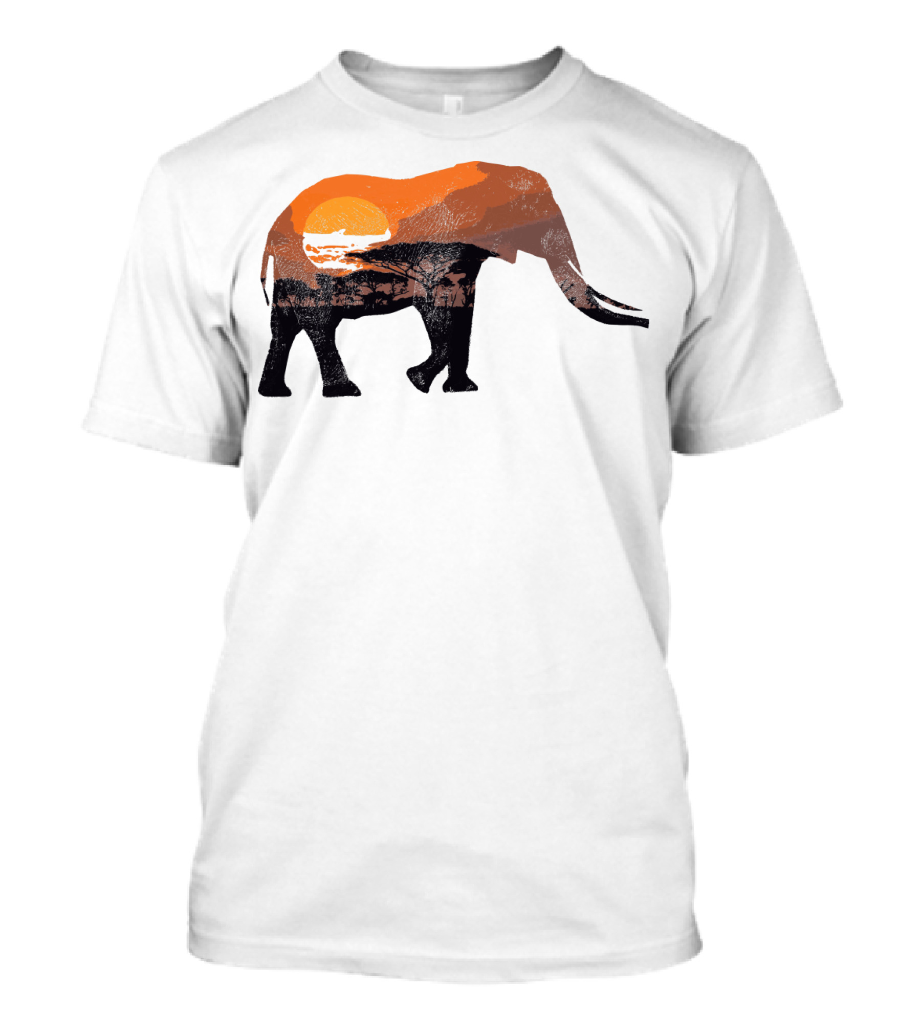 Safari Elephant Silhouette With African Sunset And Acacia Trees T-Shirt