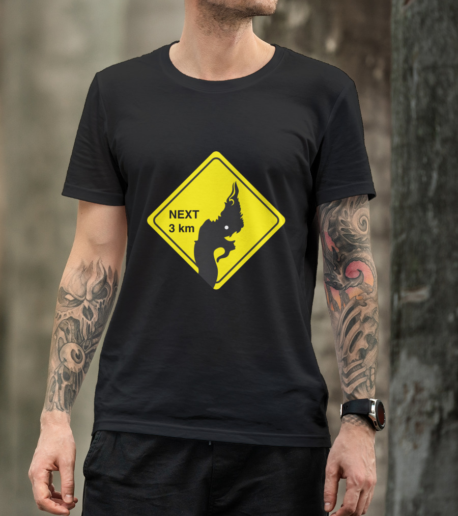 Naga Next 3 Km Caution Sign Yellow Diamond Warning T-Shirt
