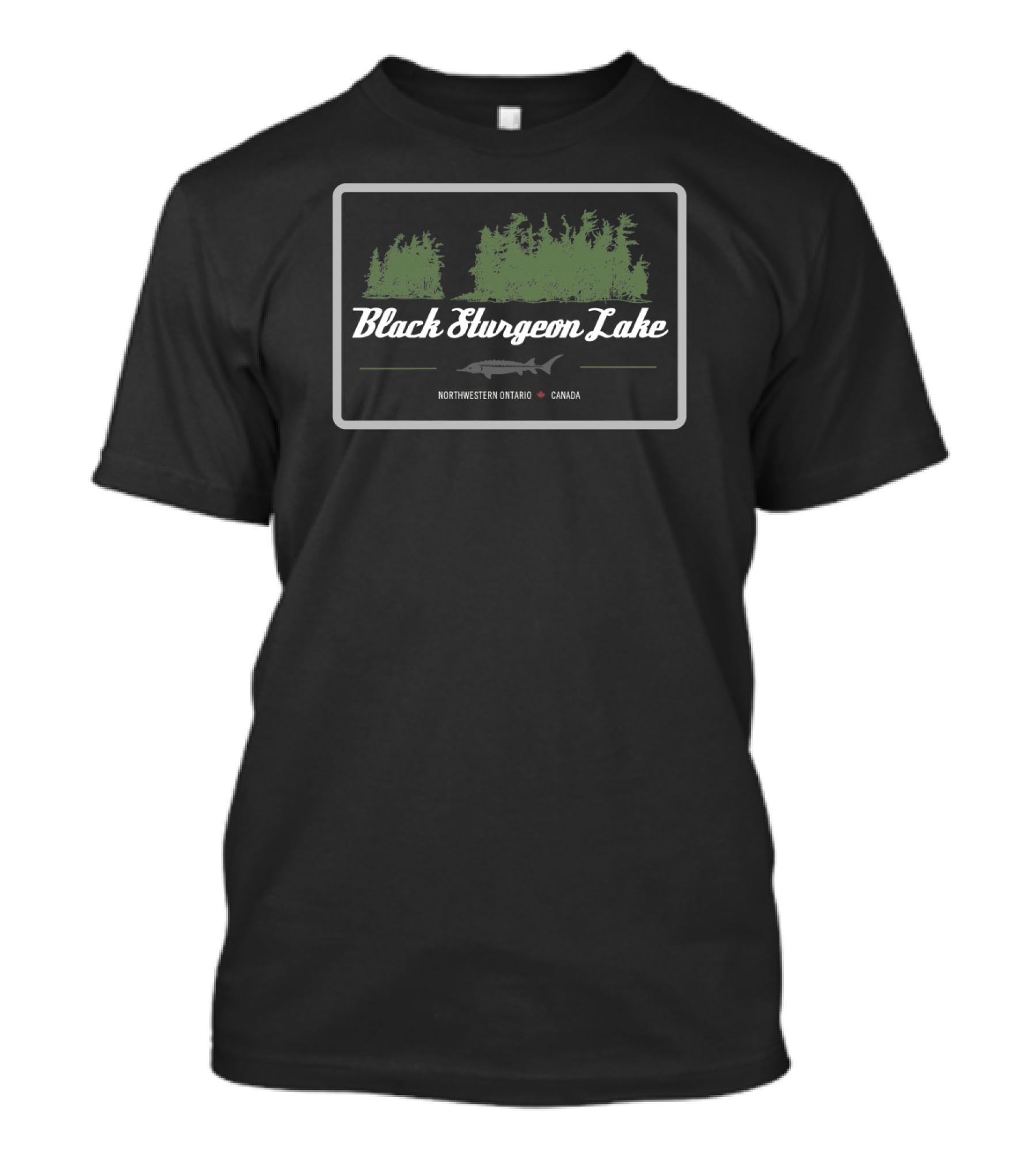 Black Sturgeon Lake Northwestern Ontario Canada Green Grey Forest Sturgeon T-Shirt