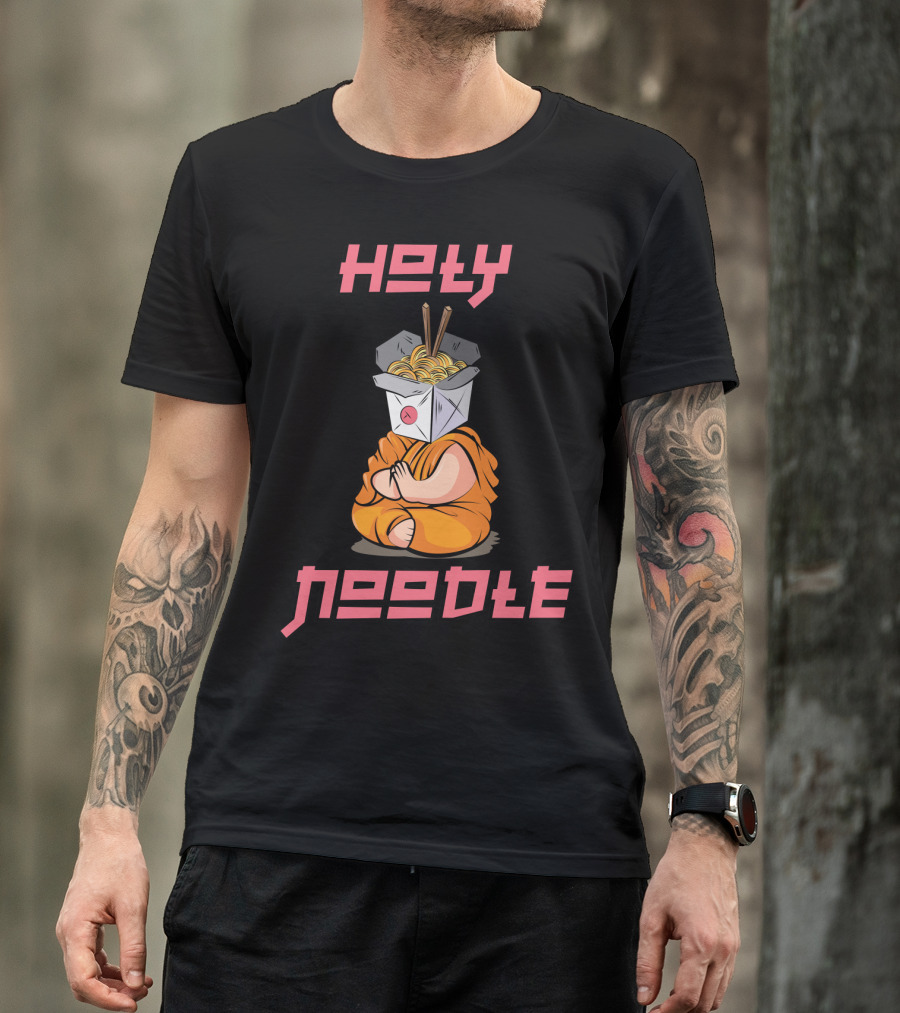 Holy Noodle Meditating Monk With Takeout Box And Chopsticks T-Shirt