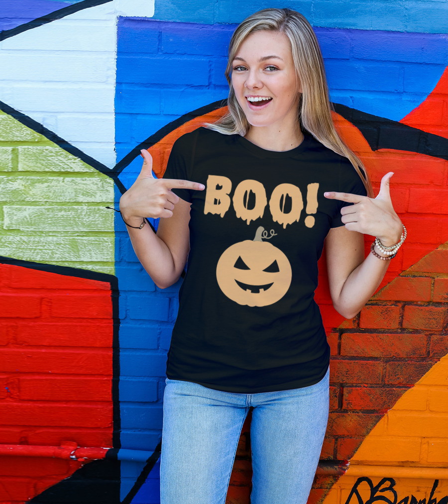 BOO Pumpkin Halloween Orange Jack-O'-Lantern Face T-Shirt