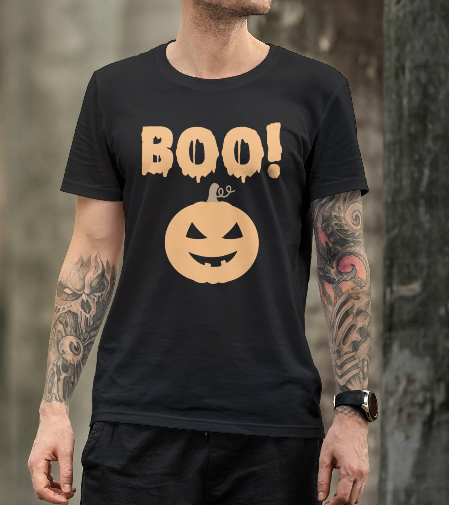 BOO Pumpkin Halloween Orange Jack-O'-Lantern Face T-Shirt