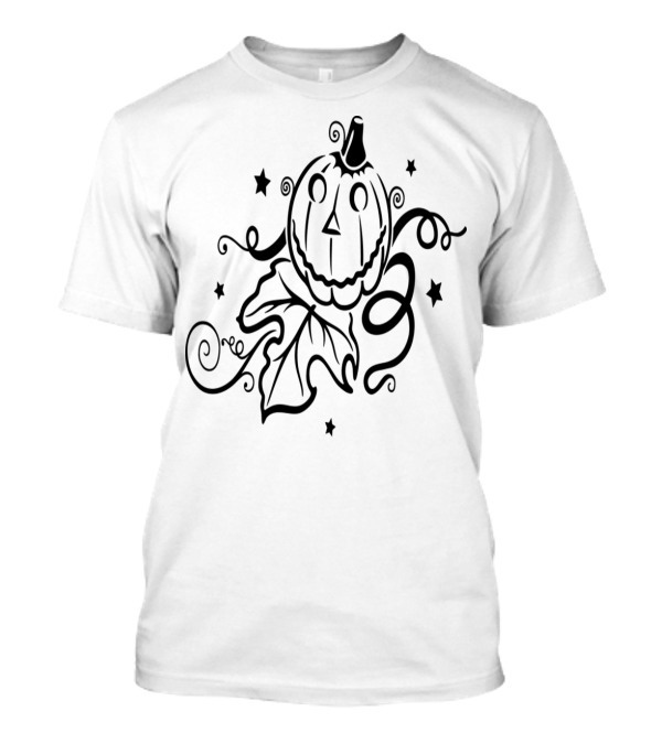 Whimsical Halloween Pumpkin With Stars And Swirling Vines T-Shirt