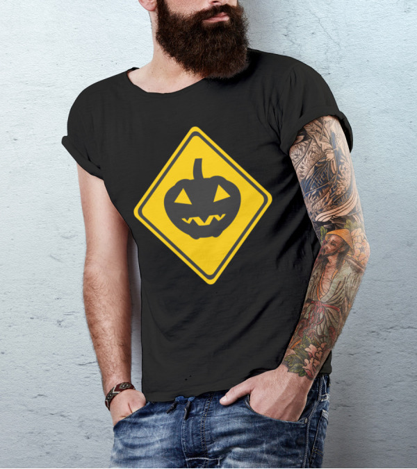 Caution Pumpkins Around Warning Sign Jack-O'-Lantern Halloween T-Shirt
