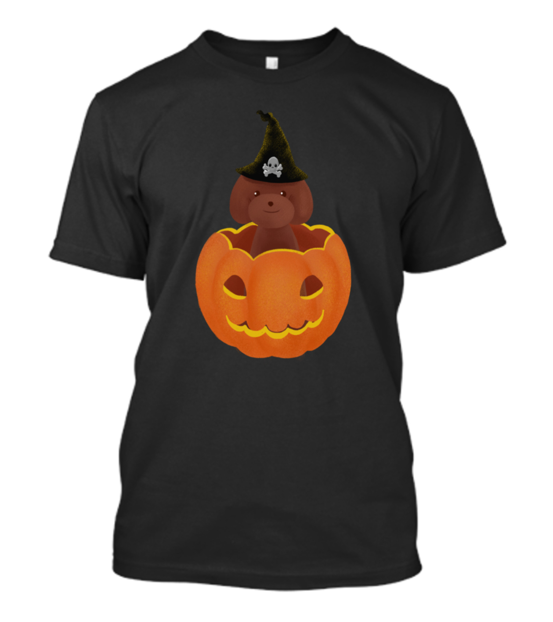 Halloween Bear With Witch Hat In Pumpkin With Skull Emblem T-Shirt