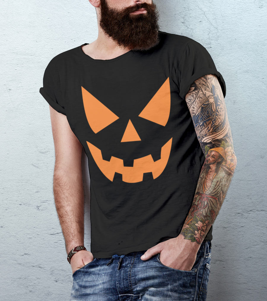 Creepy Pumpkin Face Halloween Jack O' Lantern Grin T-Shirt