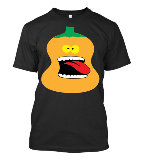 Cartoon Crazy Halloween Pumpkin With Funny Face And Sticking Out Tongue T-Shirt