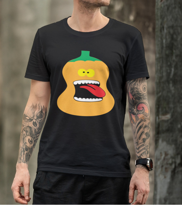 Cartoon Crazy Halloween Pumpkin With Funny Face And Sticking Out Tongue T-Shirt