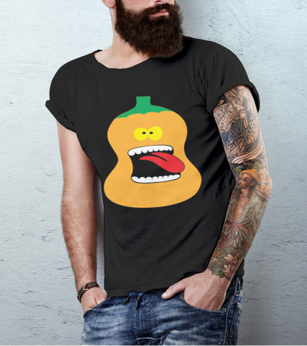 Cartoon Crazy Halloween Pumpkin With Funny Face And Sticking Out Tongue T-Shirt