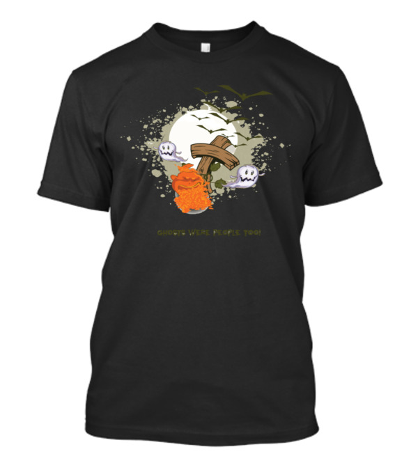 Ghost Cross Pumpkin Vomit With Spooky Splatter Background And Halloween Humor T-Shirt