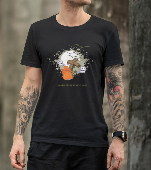 Ghost Cross Pumpkin Vomit With Spooky Splatter Background And Halloween Humor T-Shirt