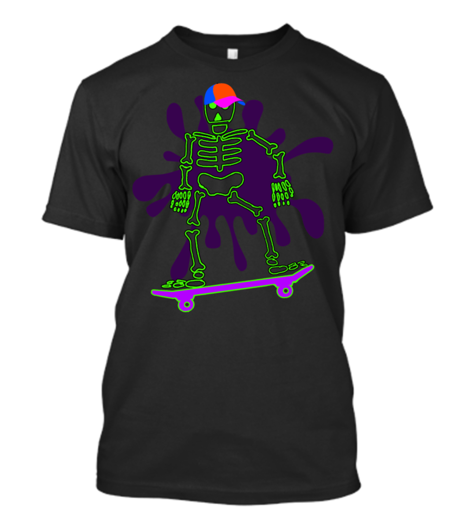 Halloween Funny Skeleton On Skateboard With Colorful Cap T-Shirt