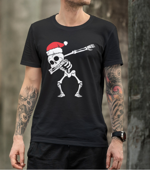 Christmas Dabbing Dab Skeleton Santa Hat T-Shirt