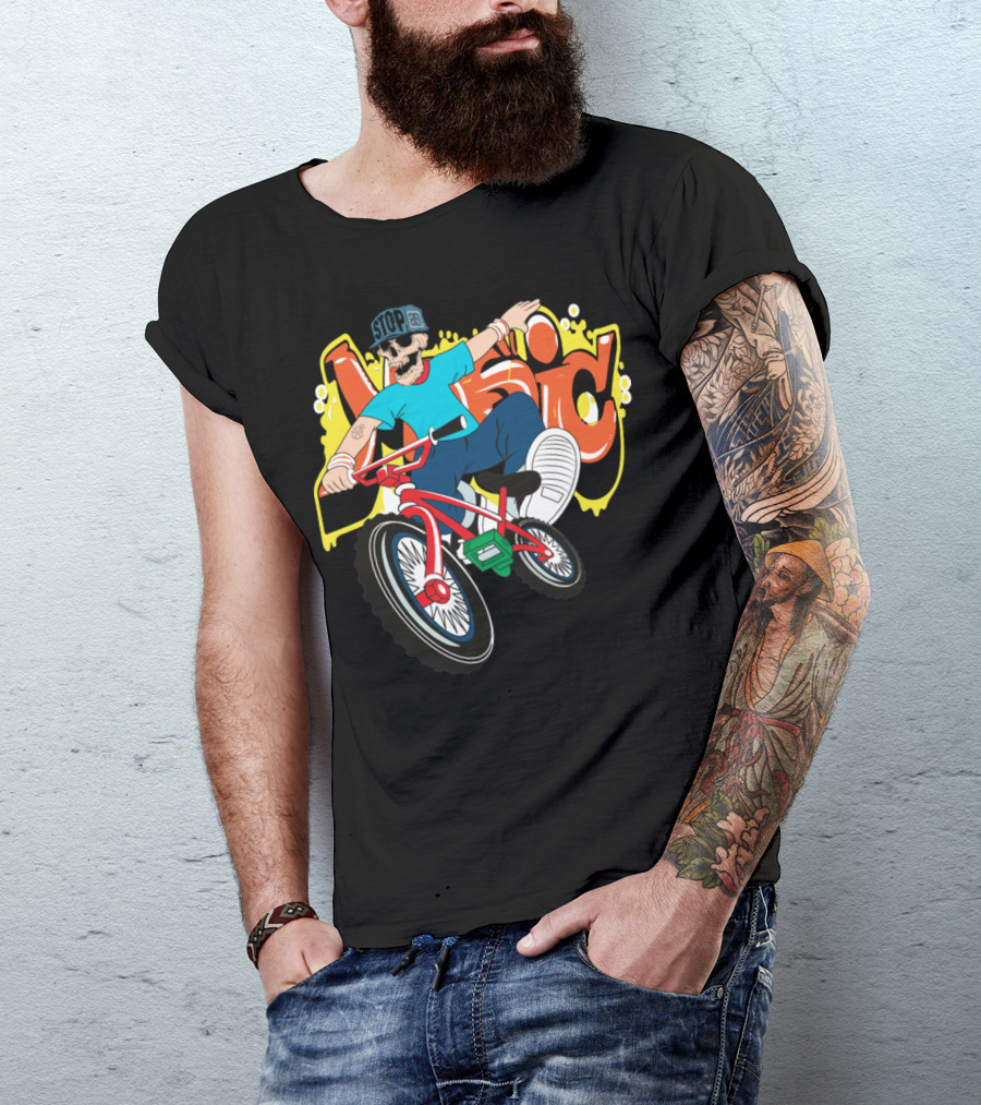 Bike Skeleton Stop Music Graffiti Vector Illustration Cool T-Shirt