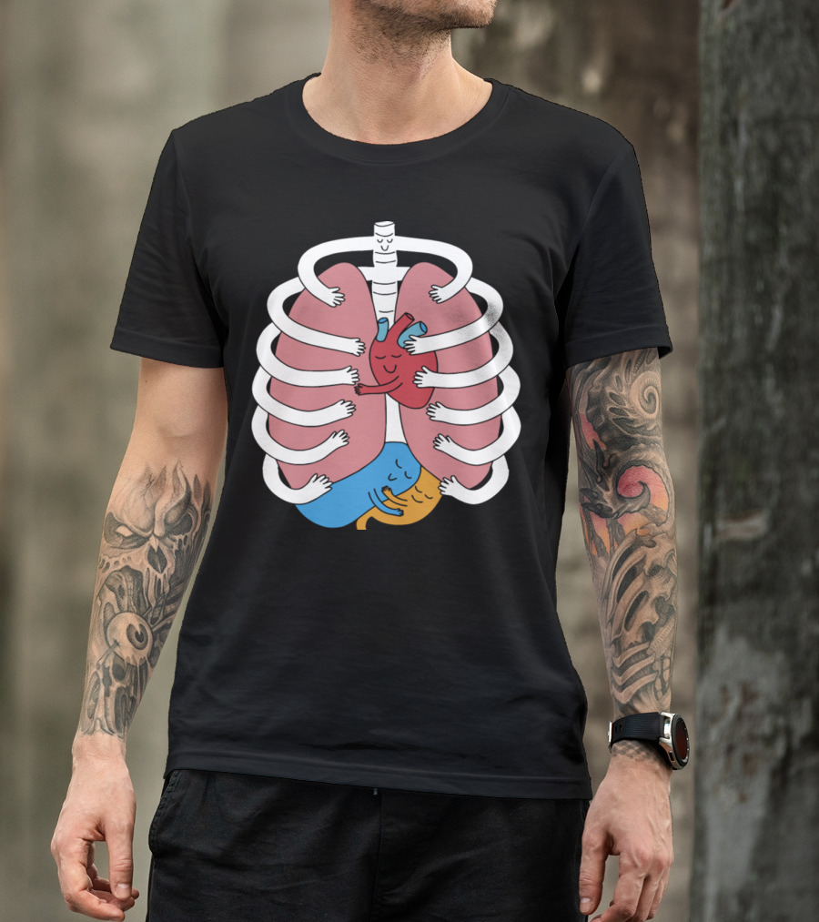 Hugging Anatomy Costume Funny Skeleton Organs Embrace T-Shirt