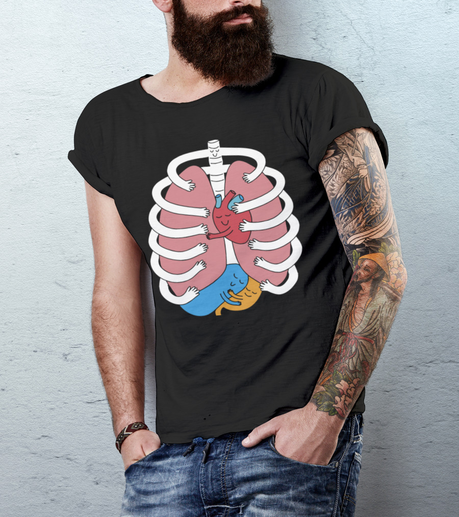 Hugging Anatomy Costume Funny Skeleton Organs Embrace T-Shirt