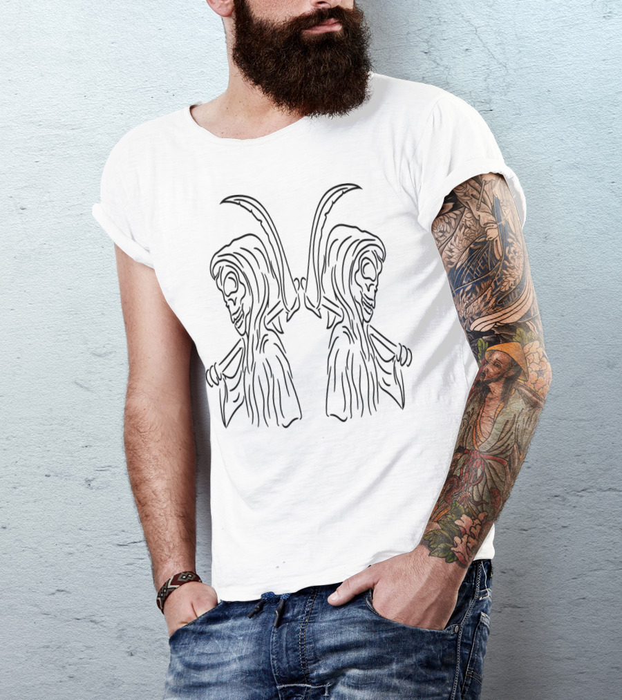 2 Death Sense Evil Skeleton Skull Tattoo Grim Reaper T-Shirt