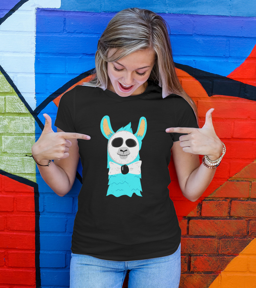 Funny Halloween Llama Skeleton Face For Ll Llama Skull Mask With Bow Tie T-Shirt