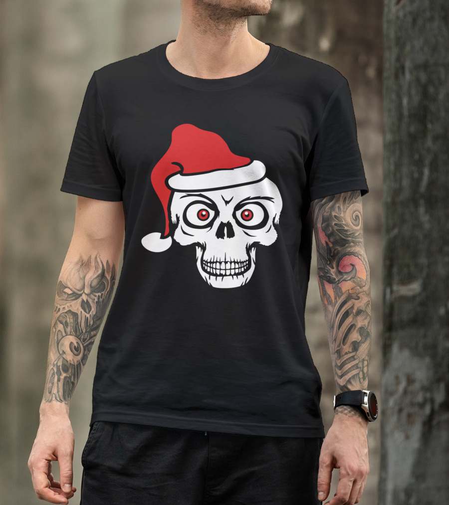 Cool Skull Santa Claus Eyes Skeleton Christmas T-Shirt