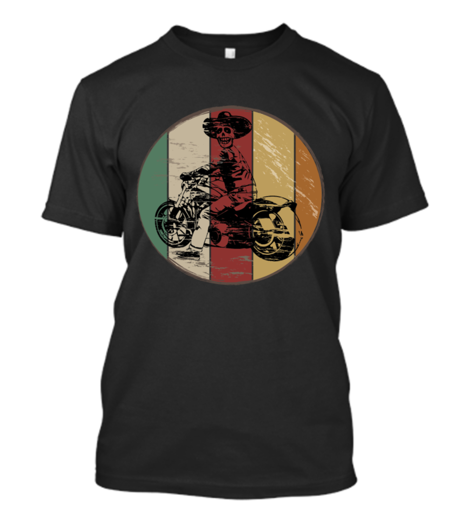 Retro Motorcycle Biker Skeleton Sombrero Vintage Bike T-Shirt