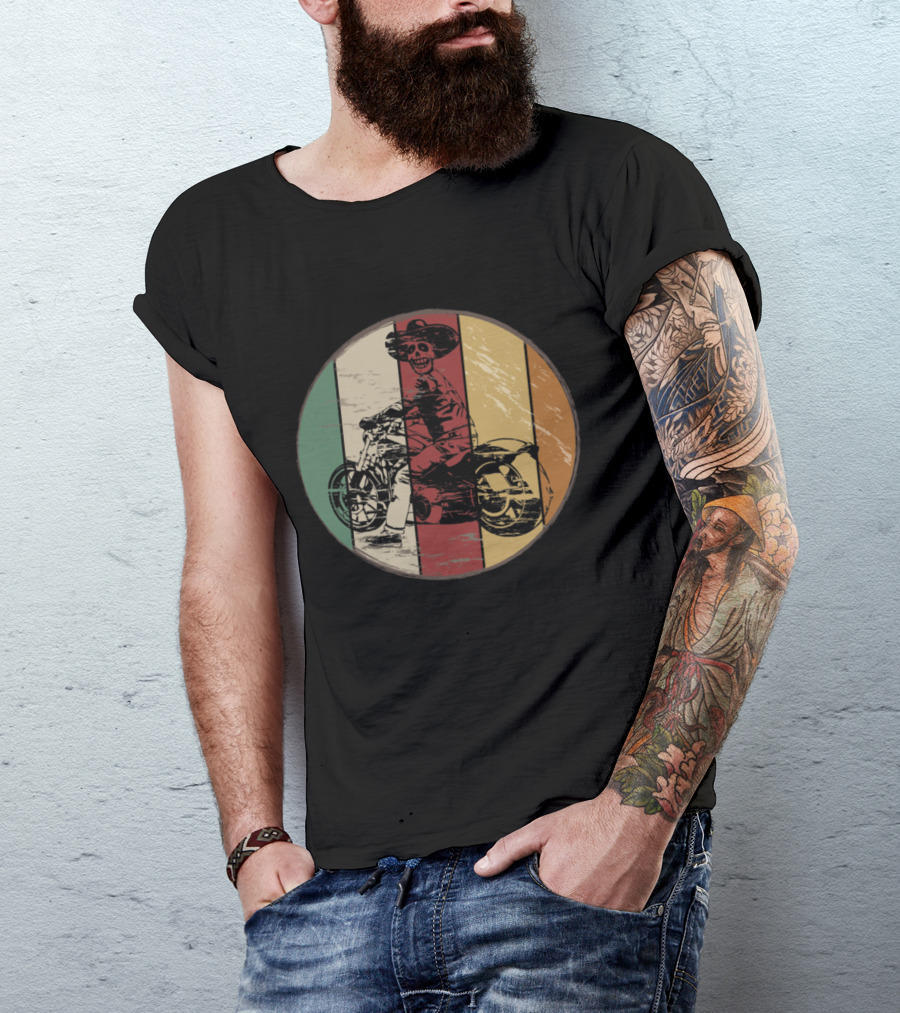 Retro Motorcycle Biker Skeleton Sombrero Vintage Bike T-Shirt
