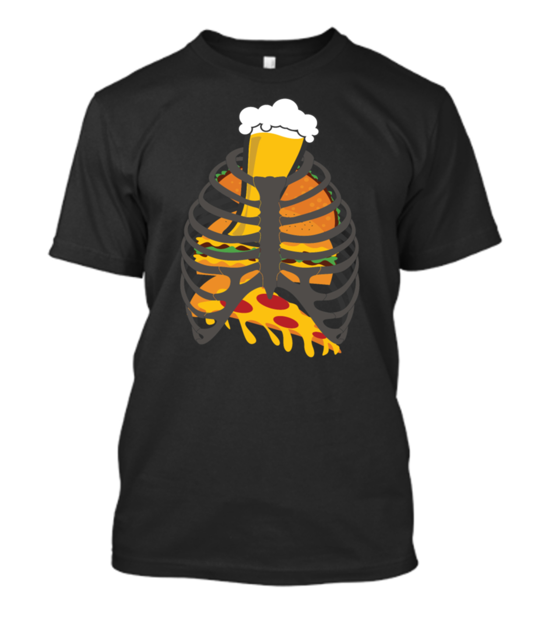 Frat Guy Skeleton Rib Cage With Beer And Pizza T-Shirt