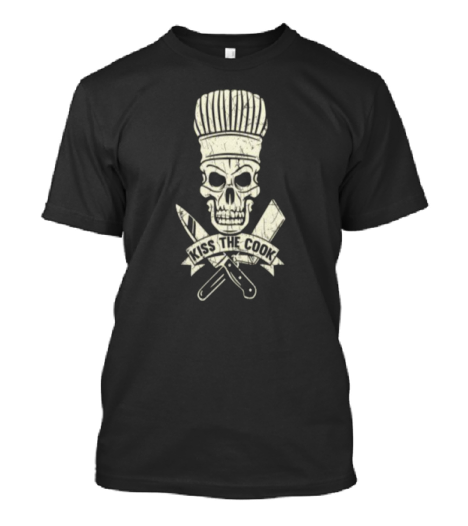 Kiss The Cook Skull Chef Hat Crossed Knives T-Shirt