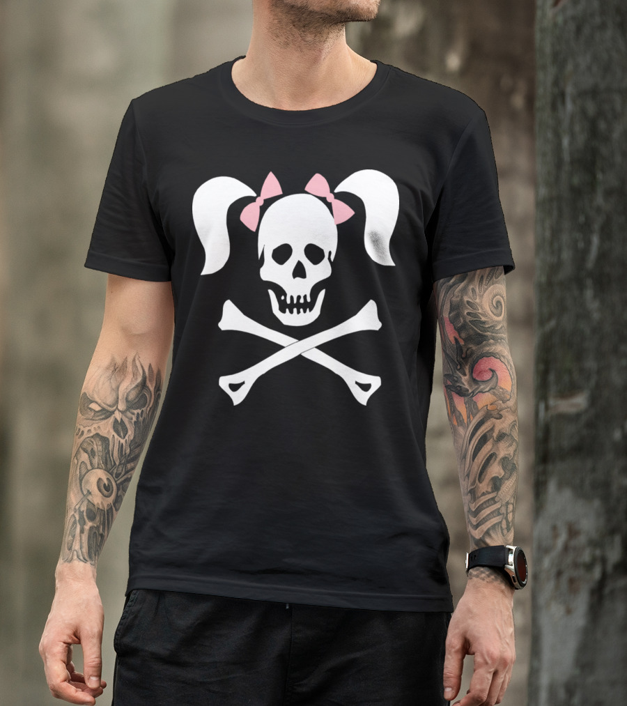 Skull Crossbones Pink Pigtails Bow T-Shirt