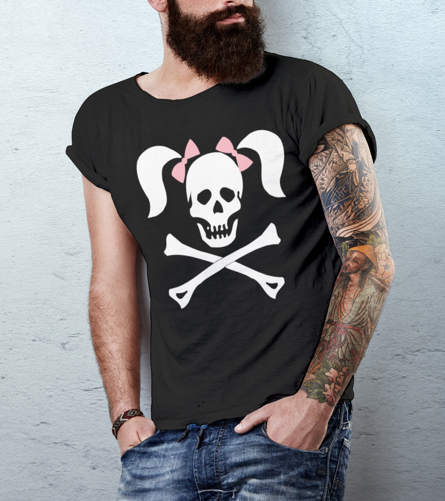 Skull Crossbones Pink Pigtails Bow T-Shirt