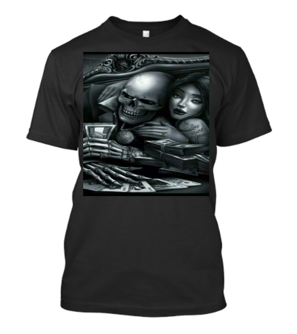 Skull And Cards Embrace In Love With The Game T-Shirt